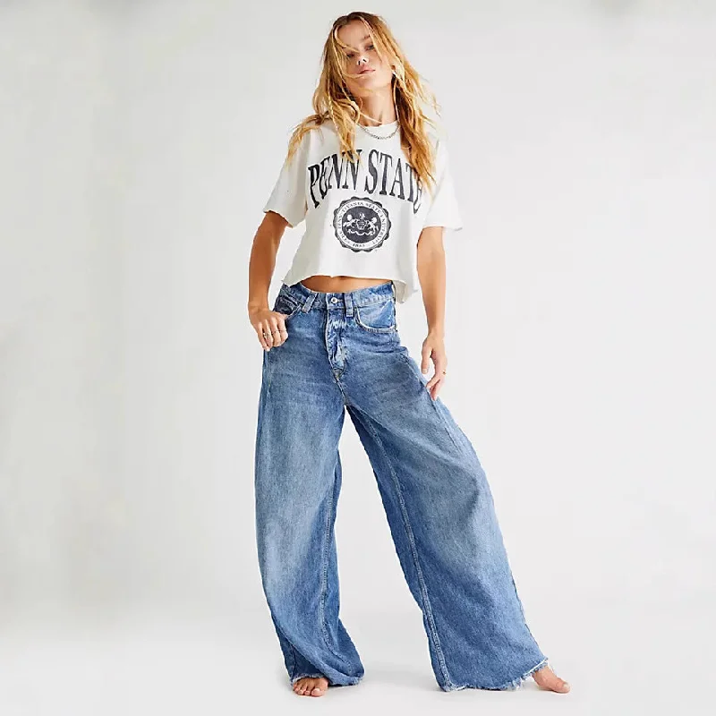 Retro Washed High Waist Drooping Straight Wide Leg Denim Trousers