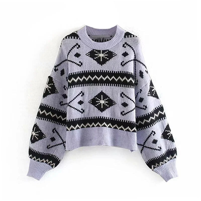 Jumper Geometric Sweater Woman Pullover Batwing Fashionable Sweatshirts for Women