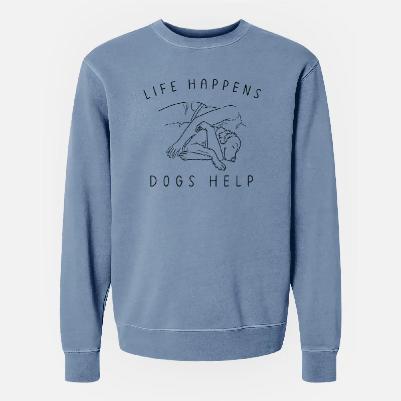 Life Happens Dogs Help - Golden Retriever - Unisex Pigment Dyed Crew Sweatshirt Cozy Zip Hoodie