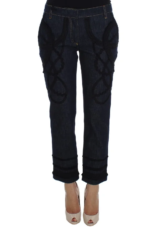 Embroidered Capri Jeans For Elegant Styling