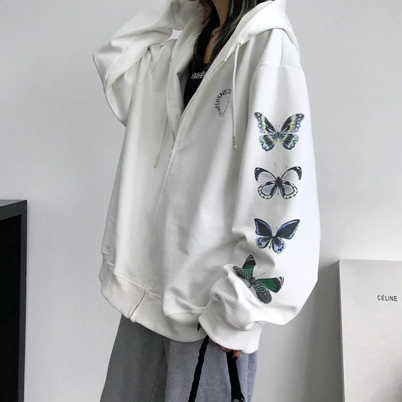 Animal Print Zip Up Hoodies Women Harajuku Streetwear Korean Hooded Sweatshirt White Tops Clothes Y2k Hoodie Sweatshirt Fashion