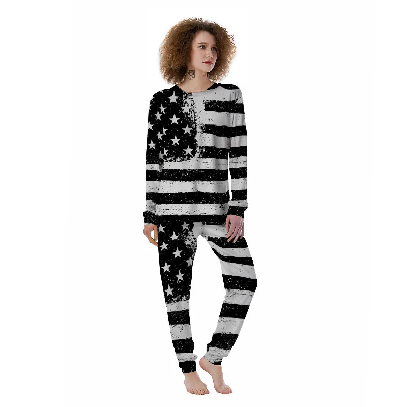 American Flag Monochrome Grunge Print Women's Pajamas Best pajama sets for sensitive skin