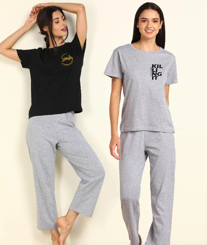 Women Printed T-shirt & Pyjama Set Pure Soft Cotton - Combo Set Affordable pajama sets