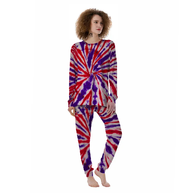 Tie Dye Spider Red And Purple Print Women's Pajamas Pajama sets under $50