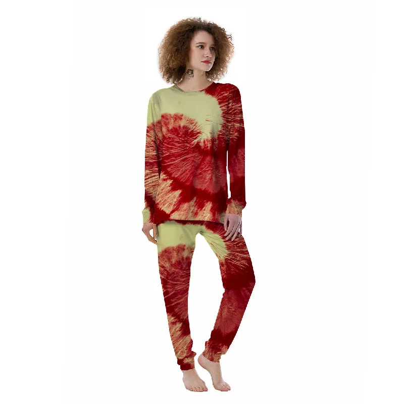 Tie Dye Yellow And Red Spider Print Women's Pajamas Luxury pajama sets