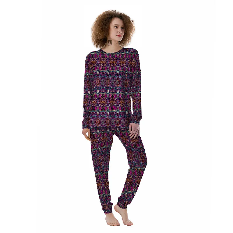 Tribal Native Purple Print Pattern Women's Pajamas Spa pajama sets