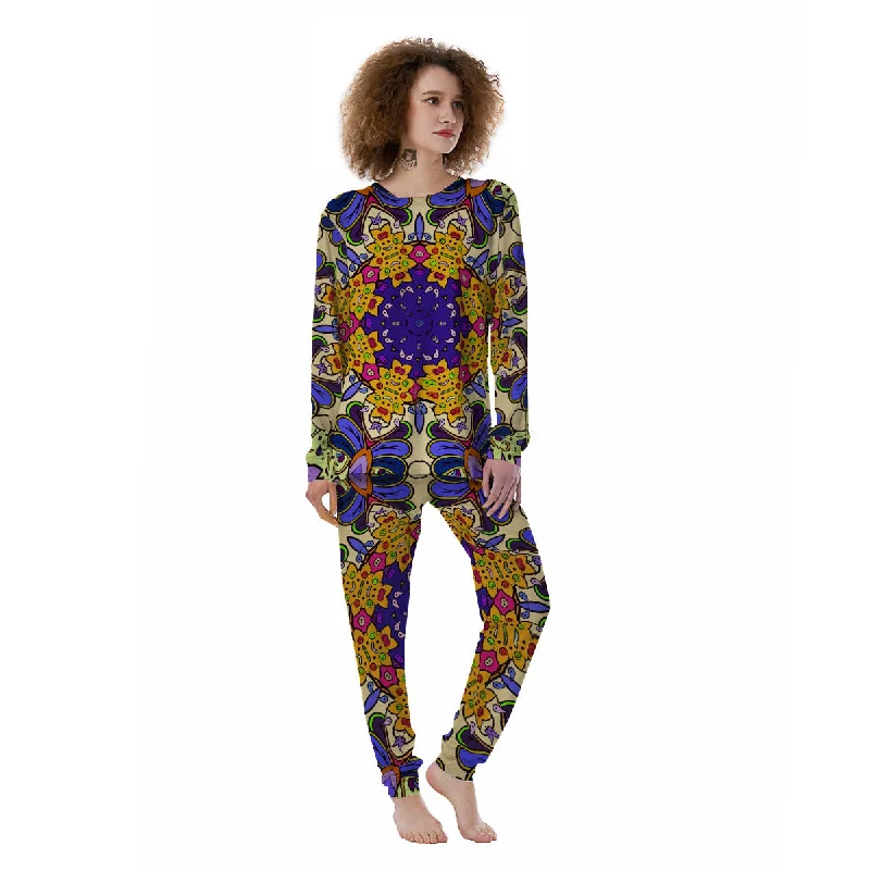 Trippy Psychedelic Ethnic Print Women's Pajamas Hoodie pajama sets