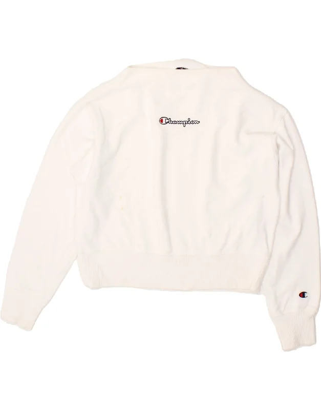 CHAMPION Womens Crop Sweatshirt Jumper UK 14 Medium White Cotton Travel sweaters