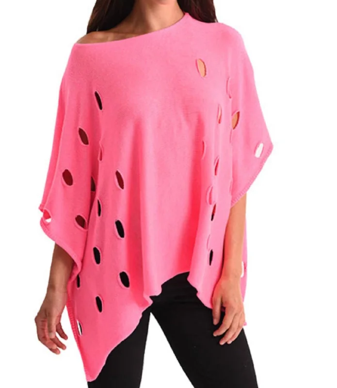 Cut Out Poncho In Pink Zip-up sweaters