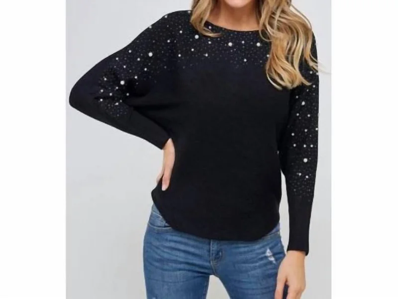 Dolman Sweater With Pearls In Black Budget-friendly sweaters