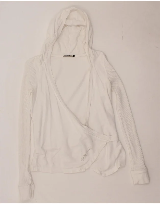 GAS Womens Hooded Wrap Cardigan Sweater UK 14 Medium White Cotton UV protection sweaters