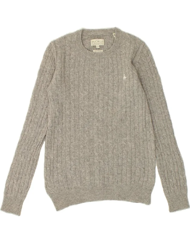 JACK WILLS Womens Boat Neck Jumper Sweater UK 10 Small  Grey Merino Wool Cropped sweaters