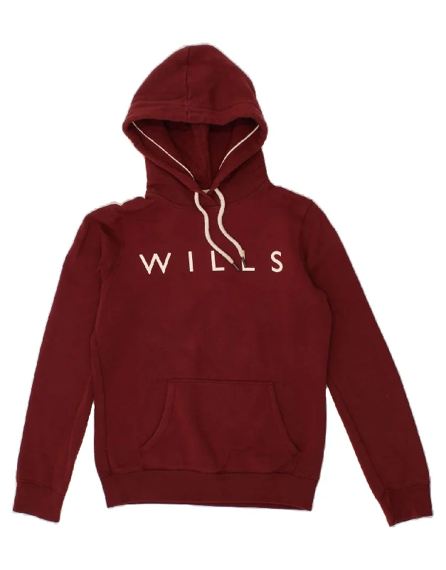 JACK WILLS Womens Graphic Hoodie Jumper UK 8 Small  Burgundy Cotton H&M sweaters