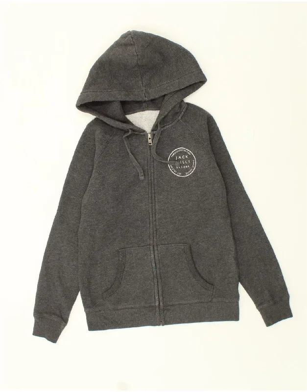 JACK WILLS Womens Graphic Zip Hoodie Sweater UK 10 Small  Grey Cotton Softest cashmere sweaters