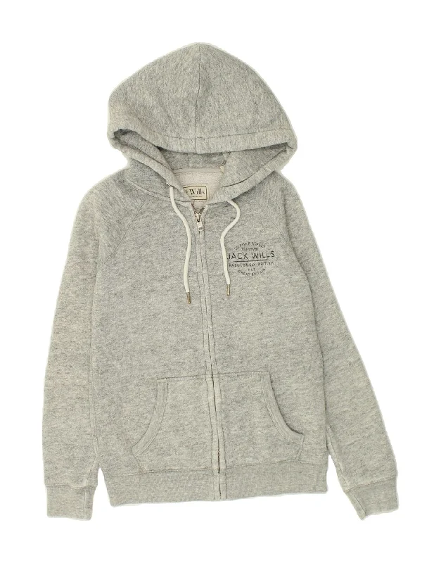 JACK WILLS Womens Zip Hoodie Sweater UK 8 Small  Grey Cotton Wool sweaters