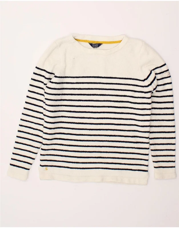 JOULES Womens Fleece Jumper UK 12 Medium White Striped Polyester Alpaca wool sweaters