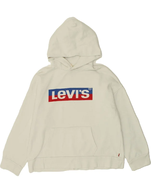 LEVI'S Womens Graphic Hoodie Jumper UK 16 Large White Cotton Levi's sweaters