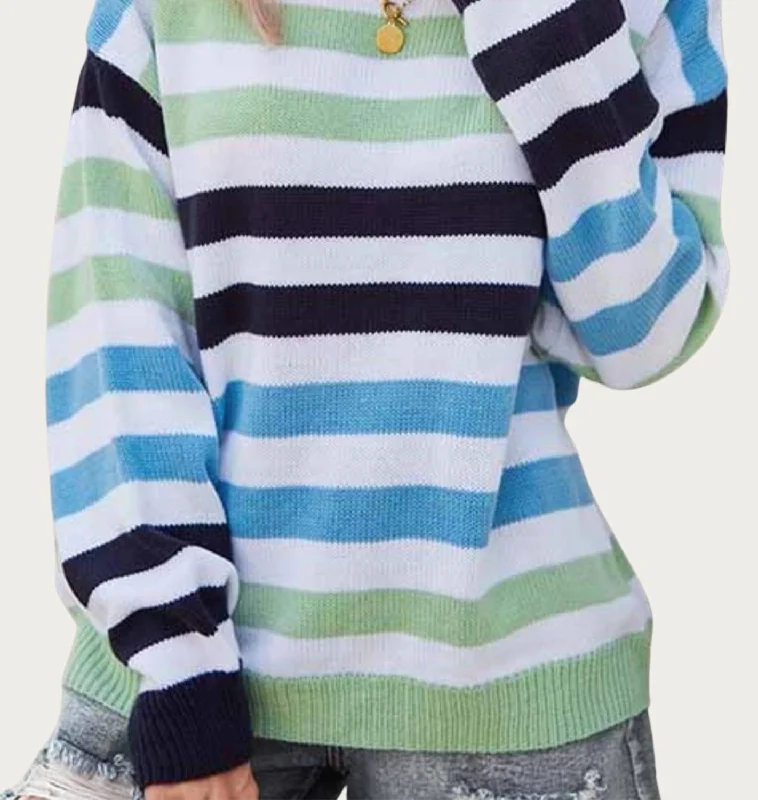 Multicolor Striped Knit Sweater In Blue Multi Columbia sweaters