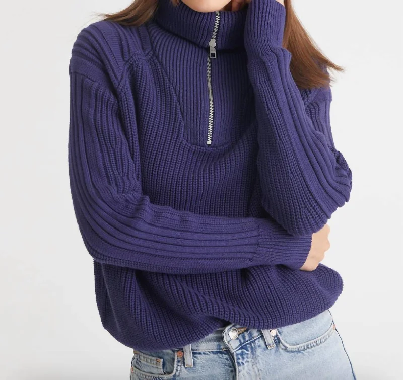 Nina 3/4 Zip Sweater In Indigo Best sweaters for layering