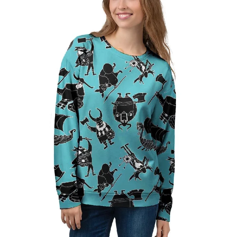 Viking Cartoon Silhouette Women's Sweatshirt Travel-friendly sweaters