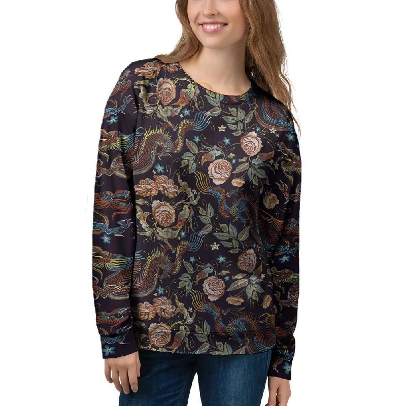 Vintage Chinese Dragon Floral Print Women's Sweatshirt Best sweaters for hiking