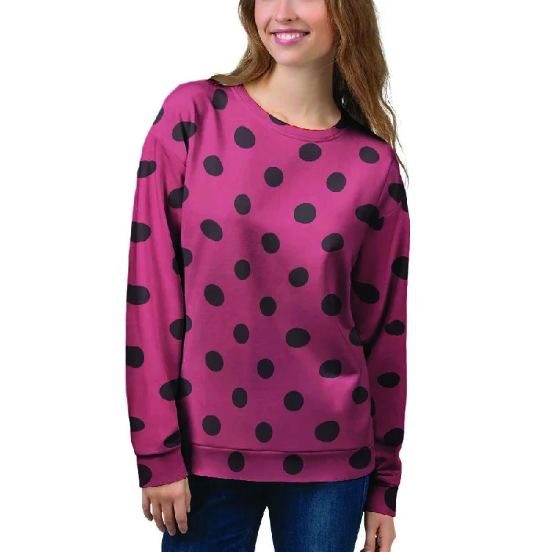 Vintage Pink And Black Polka Dot Women's Sweatshirt Discounted sweaters