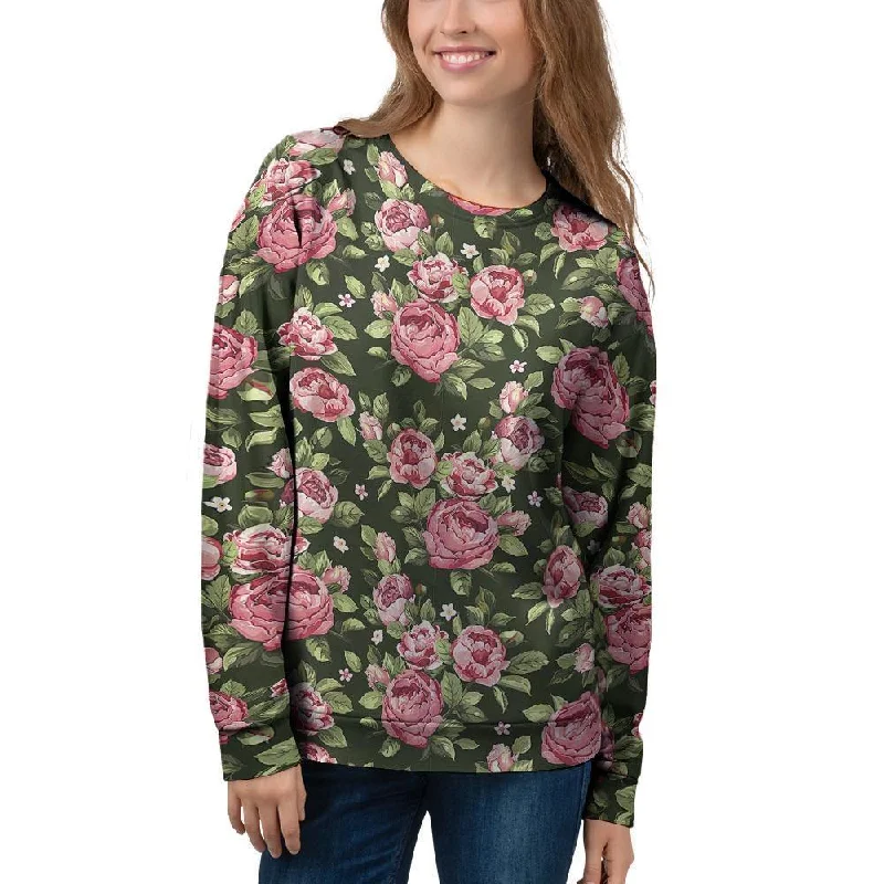 Vintage Pink Rose Floral Print Women's Sweatshirt High-end sweaters