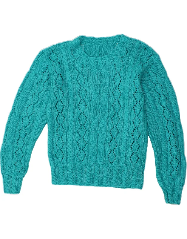 VINTAGE Womens Boat Neck Jumper Sweater UK 14 Medium Turquoise Sporty sweaters