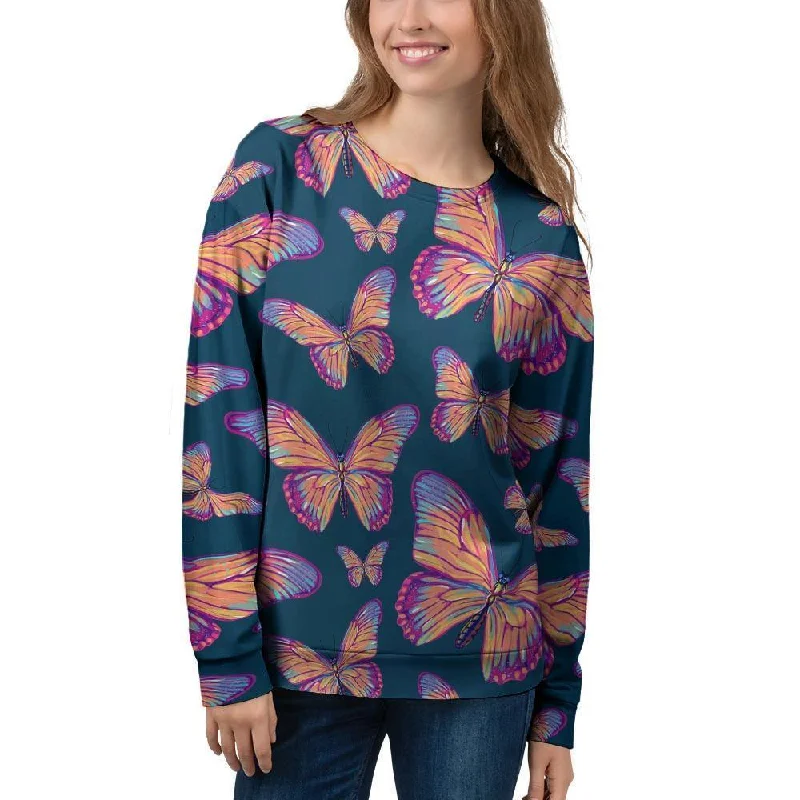 Watercolor Butterfly Print Women's Sweatshirt Anti-pilling sweaters