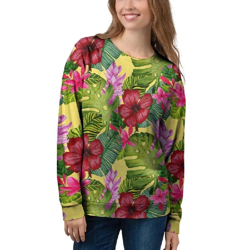 Watercolor Hibiscus Floral Hawaiian Print Women's Sweatshirt Stretchable sweaters