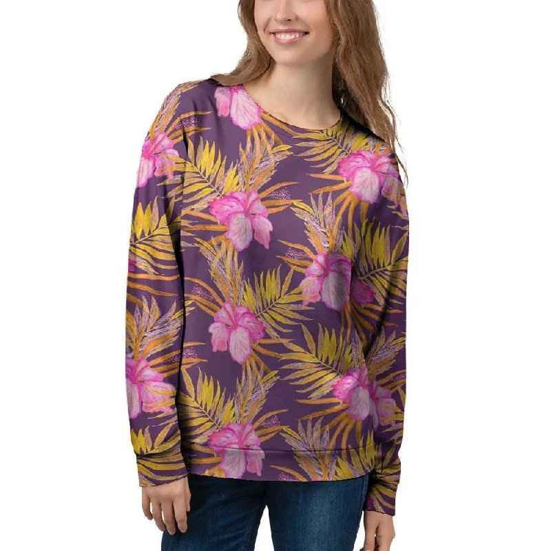 Watercolor Hibiscus Flower Hawaiian Print Women's Sweatshirt Breathable sweaters