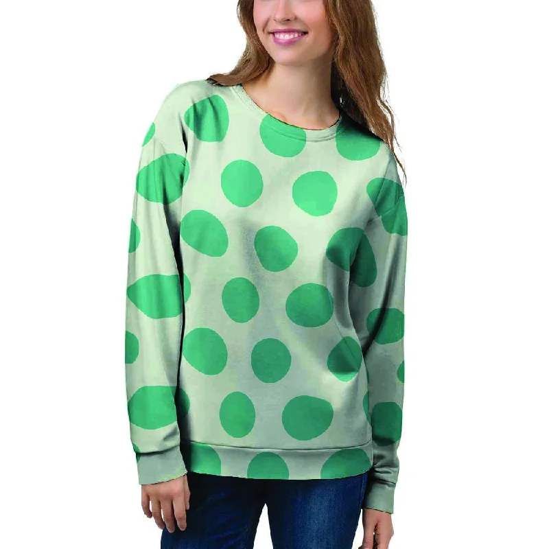 White And Green Polka Dot Women's Sweatshirt Vintage sweaters