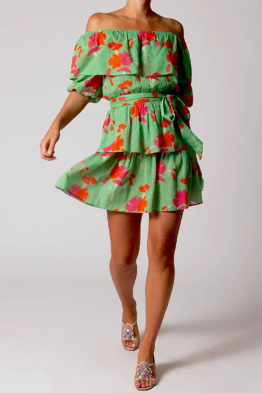 Basil Printed Gauze Mini Dress - Cilantro by Miguelina Cotton mini dresses