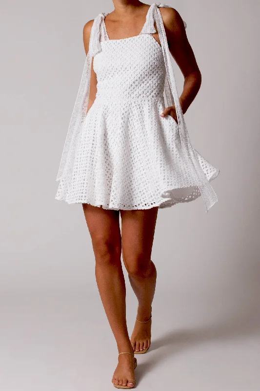 Lily Circle Lace Mini Dress - Pure White by Miguelina Party mini dresses