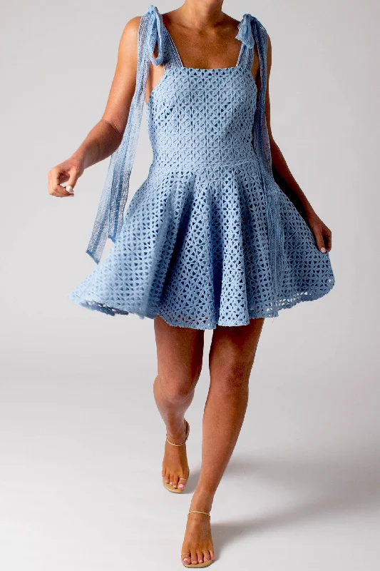 Lily Circle Lace Mini Dress - French Blue by Miguelina Velvet mini dresses