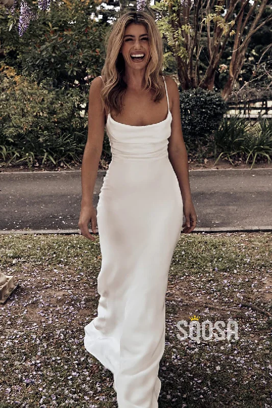 Chic Scoop Spaghetti Straps Simple Bohemian Wedding Dress Bridal Gown QW2111 Elegant Bridal Gown