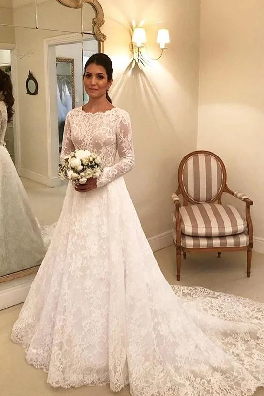 Formal Long Sleeves Charming Long Lace Wedding Dress Chic Bridal Gown Y0023 Lace Sleeveless Dress