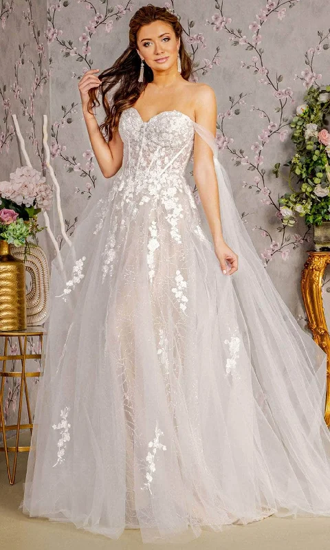 GLS by Gloria Bridal GL3428 - Floral Glitters Wedding Dress Off-shoulder Bridal Gown