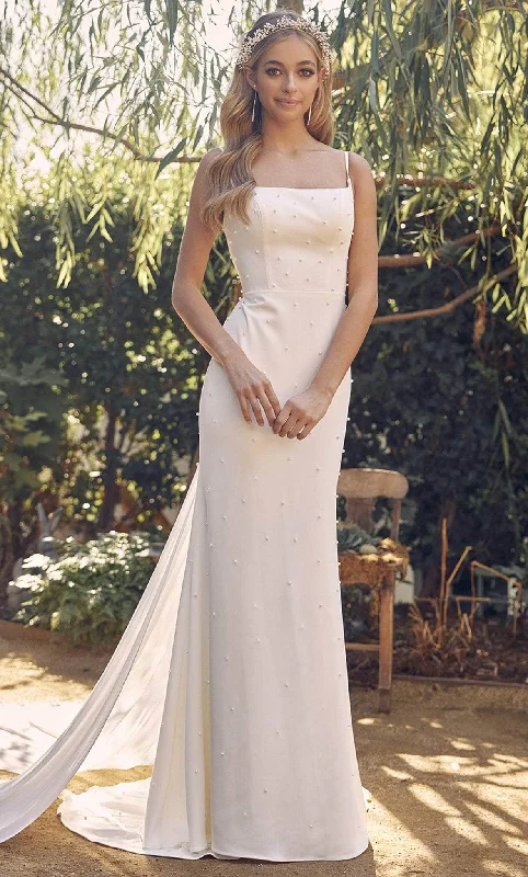 Nox Anabel - Sleeveless Pearl Accent Bridal Dress QW963 Romantic Wedding Dress