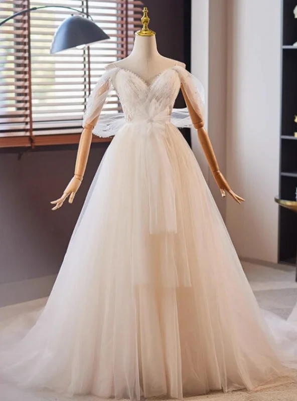 White Tulle Lace Spaghetti Straps Wedding Dress Wedding Dress Style