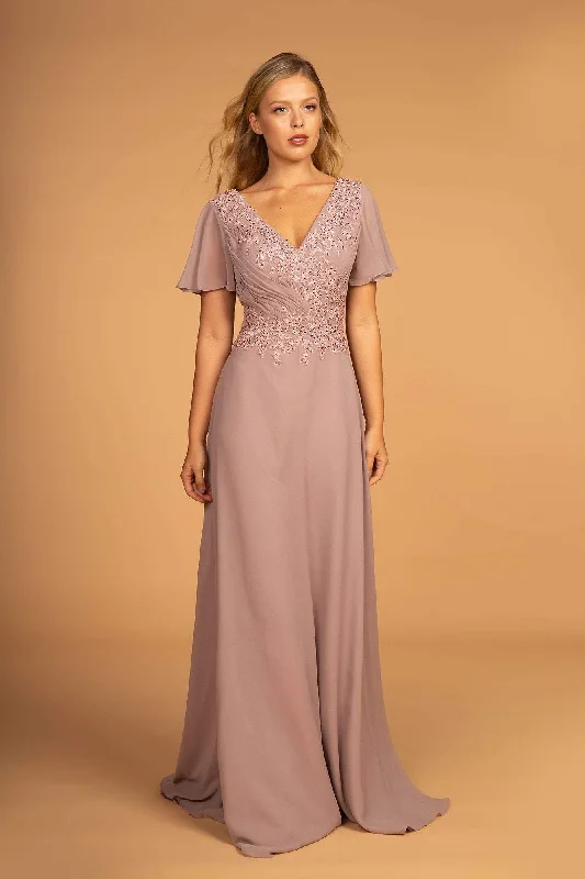 Elizabeth K - GL2520 Embroidered V-Neck A-Line Evening Gown Petite party dresses