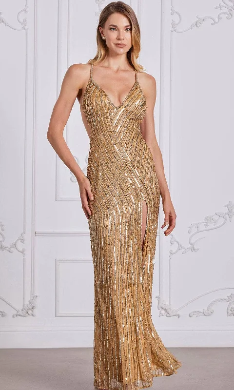 SCALA 80136 - V-Neck Sequined Prom Gown Trendy party dresses under $50