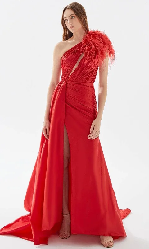 Tarik Ediz 52125 - Ruched Asymmetric Prom Gown Boohoo party dresses