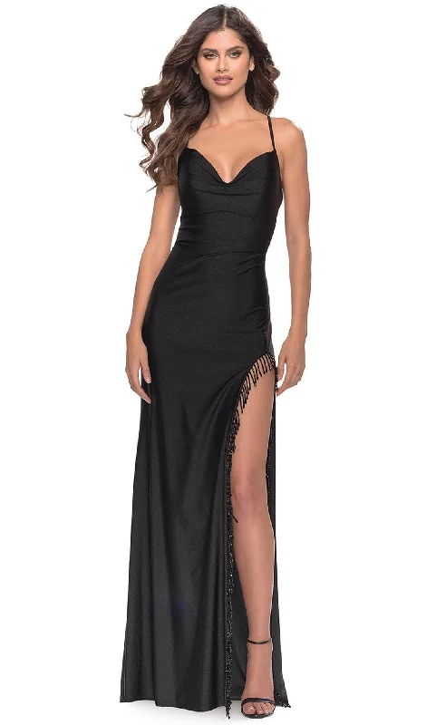 La Femme 31326SC - Long Prom Dress with Fringed Slit Luxury maxi dresses