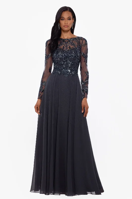 "Mason" Long Sleeve Beaded Chiffon Gown Graduation maxi dresses