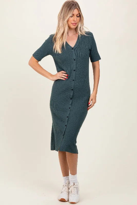 Forest Green Button Down Sweater Midi Dress Sexy midi dresses