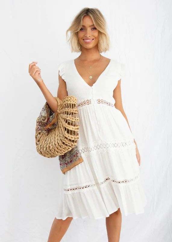 Summer Field Midi Dress - White Lightweight midi dresses for hot weather