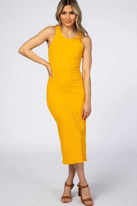 Yellow Ribbed Midi Dress Budget-friendly midi dresses