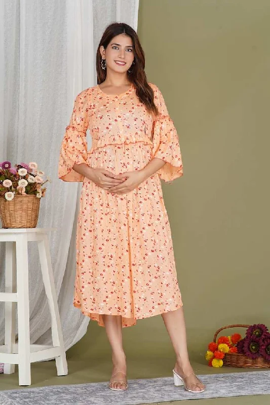 Floral Print Peach Feeding Dress Best floral dresses for work