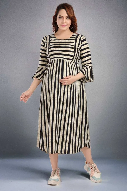 Indigo Blue Stripe Foil Print Feeding Dress Comfortable floral dresses for everyday wear